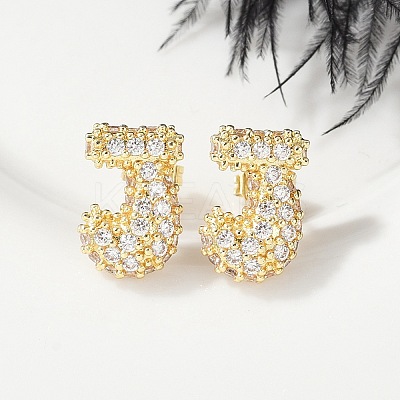 Brass Micro Pave Cubic Zirconia Stud Earrings EJEW-Z091-04G-J-1