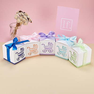 Hollow Stroller BB Car Carriage Candy Box wedding party gifts with Ribbons CON-BC0004-97D-1