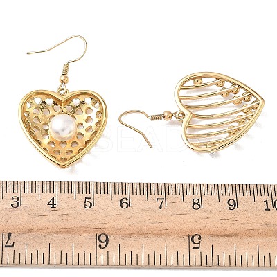 Heart 304 Stainless Steel Acrylic Imitation Pearl Dangle Earrings EJEW-B156-09G-1