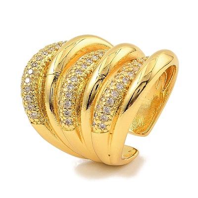 Brass Micro Pave Cubic Zirconia Cuff Rings RJEW-S392-15G-1
