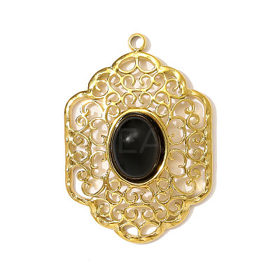 304 Stainless Steel with Synthetic Black Onyx Pendants STAS-OY001-48G-1