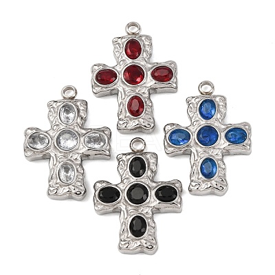 304 Stainless Steel Micro Pave Cubic Zirconia Pendants STAS-P421-02P-1