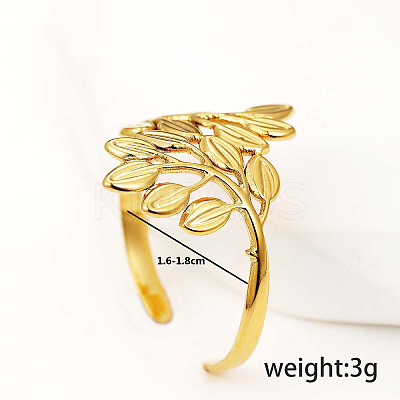 201 Stainless Steel Leaf Open Cuff Ring Women's Holiday Date Gift RU2411-1