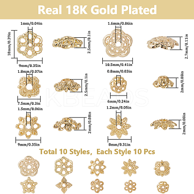 100Pcs 10 Styles Rack Plating Alloy Flower Bead Caps KK-SC0005-80-1