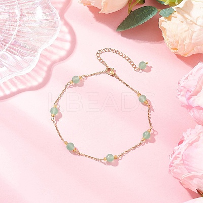 Dyed Round Natural Malaysia Jade & 304 Stainless Steel Cable Chain Ankelets AJEW-AN00701-01-1