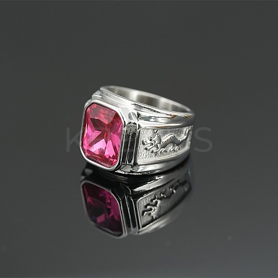 Rectangle 304 Stainless Steel with Cubic Zirconia Finger Rings for Men FS-WG909F6-20-1