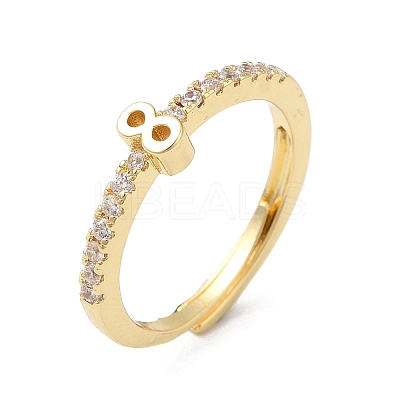 Rack Plating Brass Clear Cubic Zirconia Number 8 Adjustable Rings for Women RJEW-S407-09G-08-1