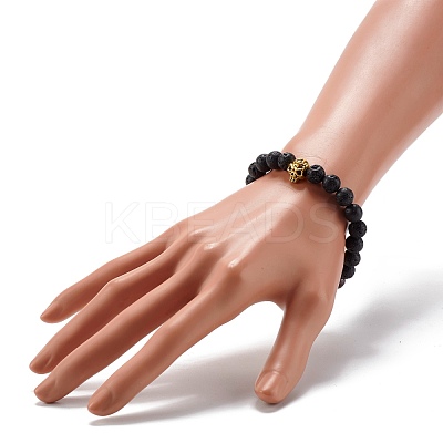 Natural Lava Rock Stretch Bracelet for Women Men BJEW-JB06831-1