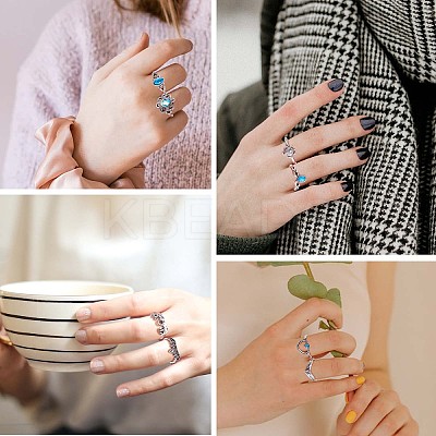 13Pcs 13 Style Aquamarine Rhinestone Tortoise & Elephant & Lotus & Crown Finger Rings Set JR939A-1