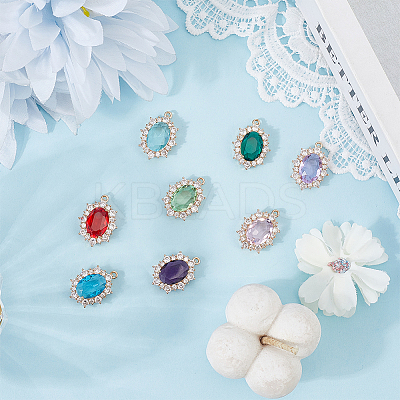 8Pcs 8 Colors Brass Pave Cubic Zirconia Pendants KK-AR0001-92-1