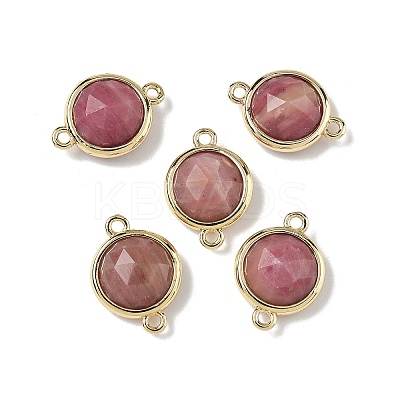 Brass Pave Natural Rhodonite Faceted Flat Round Connector Charms G-U028-04G-12-1