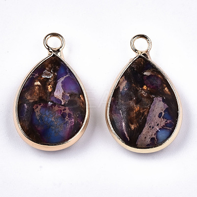 Teardrop Assembled Synthetic Bronzite and Regalite/Imperial Jasper Pendants G-N330-022-D03-1