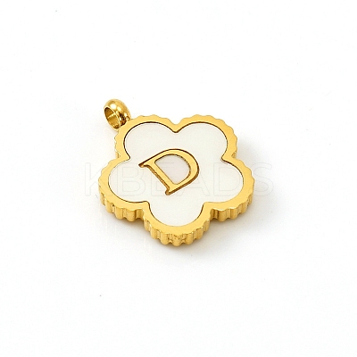 Golden Tone Stainless Steel Pave White Shell Letter Flower Charms PW-WGC5230-04-1