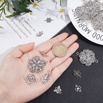 100Pcs 10 Styles Tibetan Style Alloy Links Connectors PALLOY-SC0003-40AS-1