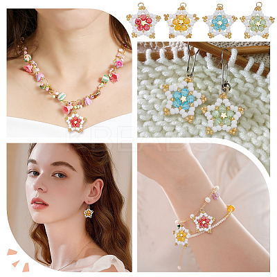 8Pcs 4 Colors Glass Seed Beaded Star Pendants PALLOY-GO00067-1