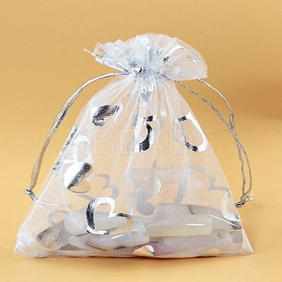 20Pcs Heart Printed Organza Bags OP-LP0001-13-1
