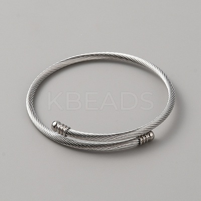 304 Stainless Steel Round Rope Chain Cuff Bangle for Women LS-BJEW-WH0020-36P-1
