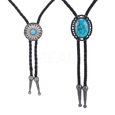 2Pcs 2 Style Imitation Leather Bolo Tie for Men NJEW-GF0001-07-1