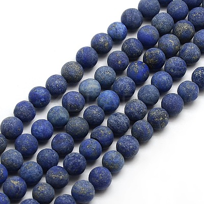 Natural Frosted Lapis Lazuli Round Bead Strands G-M064-4mm-08-1
