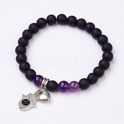 Natural Amethyst Bead Charm Bracelets BJEW-JB02694-04-1
