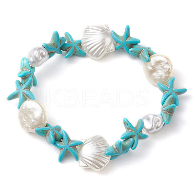 Synthetic Turquoise & ABS Plastic Imitation Pearl Beaded Stretch Bracelets BJEW-JB10567-1
