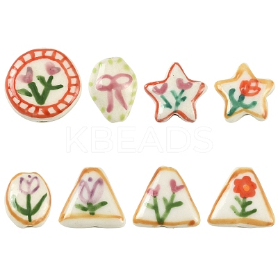 8Pcs 8 Styles Flower Theme Handmade Porcelain Beads LAMP-FS0001-67-1