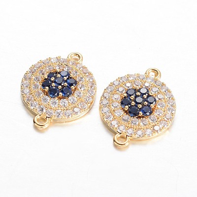Flat Round Brass Micro Pave Cubic Zirconia Links KK-E371-11G-1