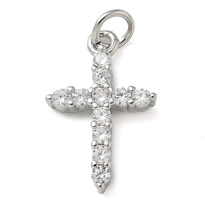 Rack Plating Brass Micro Pave Cubic Zirconia Pendants KK-K392-17C-P-1