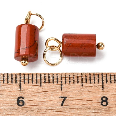 Natural Red Jasper Column Charms with 304 Stainless Steel Jump Rings G-Q032-01C-1