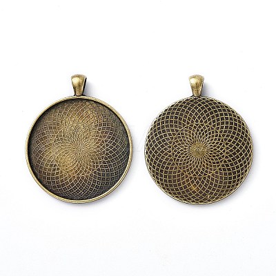 Tibetan Style Flat Round Alloy Big Pendant Cabochon Settings LS-X-TIBEP-Q049-09AB-NR-1