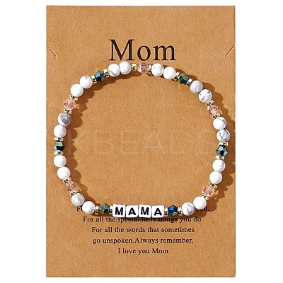 Mother's Day Dyed Synthetic Turquoise & Glass Beads Stretch Bracelets LS-SK3516-8-1