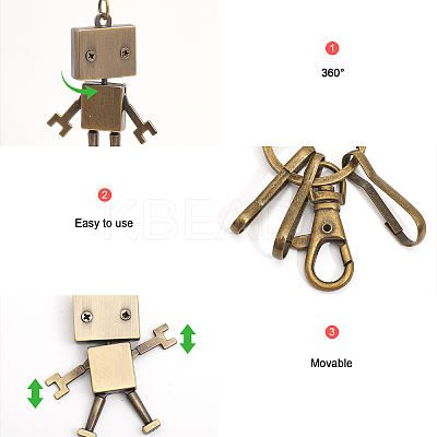 1Pc Vintage Alloy Robot Leather Pendant Decoration KEYC-CA0001-43-1