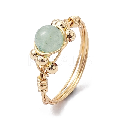 Copper Wire Wrapped Natural Gemstone Finger Ring for Women RJEW-JR00624-1