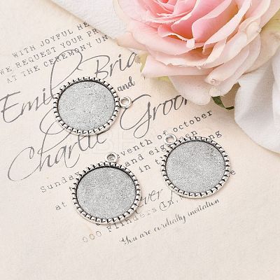 Tibetan Style Antique Silver Alloy Flat Round Pendant Cabochon Settings X-TIBEP-M022-38AS-1