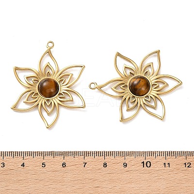 Natural Tiger Eye Hollow Metal Pendants STAS-P356-38G-01-1