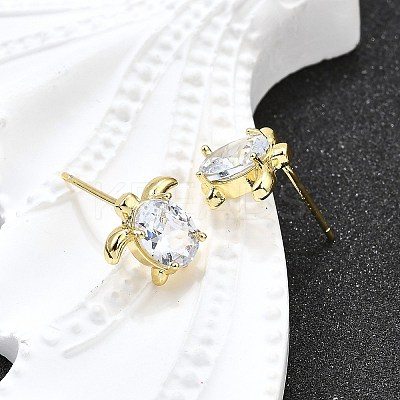 Brass Micro Pave Clear Cubic Zirconia Stud Earrings LS-EJEW-H157-03G-01-1