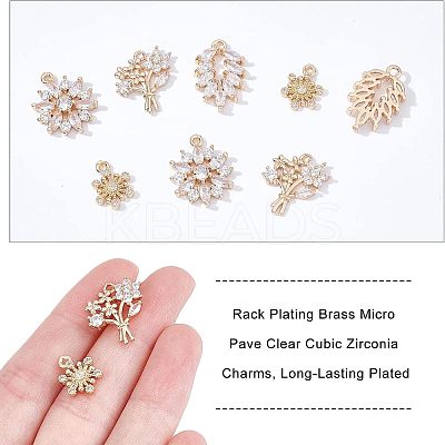 16pcs 4 Style Rack Plating Brass Micro Pave Clear Cubic Zirconia Charms ZIRC-NB0001-85-1
