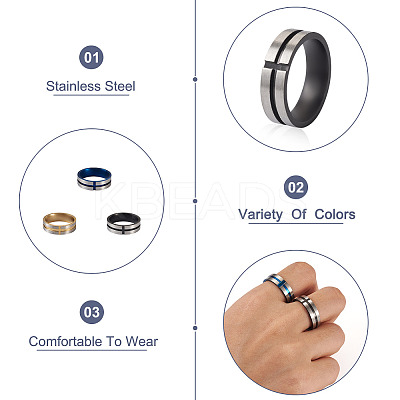 6Pcs 3 Colors Stainless Steel Plain Band Rings RJEW-CF0001-03-1