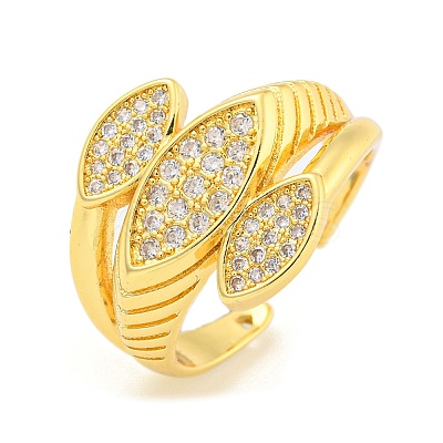 Horse Eye Clear Cubic Zirconia Wide Open Cuff Ring RJEW-L121-017G-1