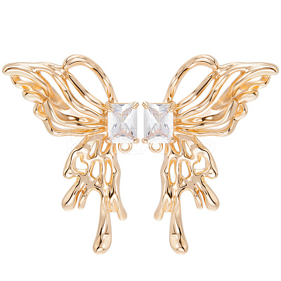 2 Pairs Brass Pave Clear Cubic Zirconia Butterfly Stud Earring Findings KK-BBC0018-66-1