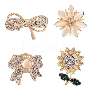 4Pcs 4 Style Crystal Rhinestone Bowknot & Sunflower Brooches JBR078A-1