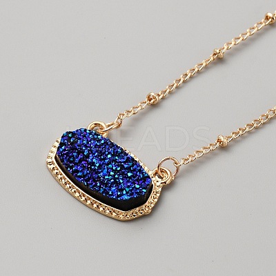 Simulated Druzy Resin Oval Pendant Necklace with Alloy Satellite Chains NJEW-WH0016-39G-04-1
