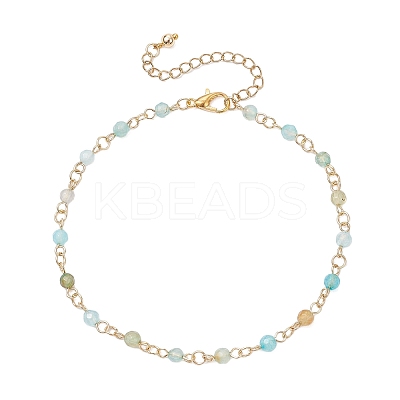 304 Stainless Steel & Natural Agate(Dyed & Heated) Faceted Round Link Chain Anklets AJEW-AN00747-02-1