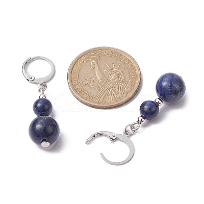 Round Natural Lapis Lazuli Dangle Earrings EJEW-JE05536-05-1