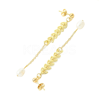 Natural Cultured Freshwater Pearl Beads & Brass Dangle Stud Earrings for Women EJEW-TA00555-1