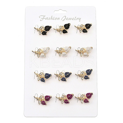 12Pcs 4 Colors Rose Shape Enamel Pins JEWB-A033-07G-1