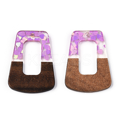 Transparent Resin & Walnut Wood Pendants RESI-N039-65A-1