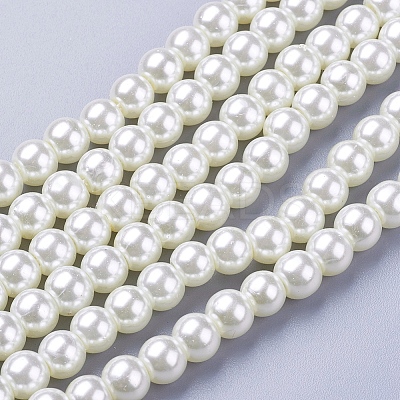 Creamy White Glass Pearl Round Loose Beads For Jewelry Necklace Craft Making X-HY-6D-B02-1