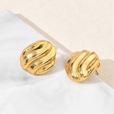 Textured Oval 304 Stainless Steel Stud Earrings for Women EJEW-K333-20G-1