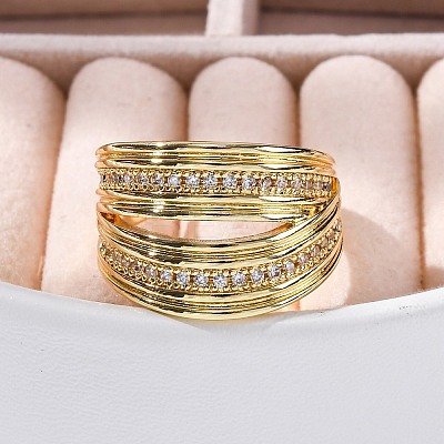Rack Plating Brass Micro Pave Clear Cubic Zirconia Open Cuff Finger Rings for Women RJEW-M028-92G-1